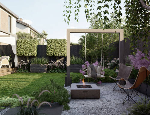 Projekt ogrodu w cieniu 100 – 150 m2 w kształcie L